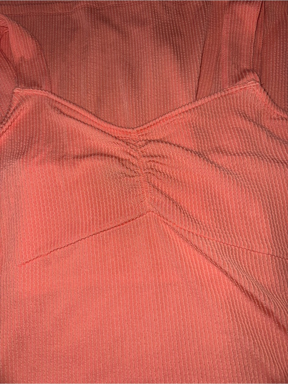 Ribbed Coral Tank Dress with Front Ruching